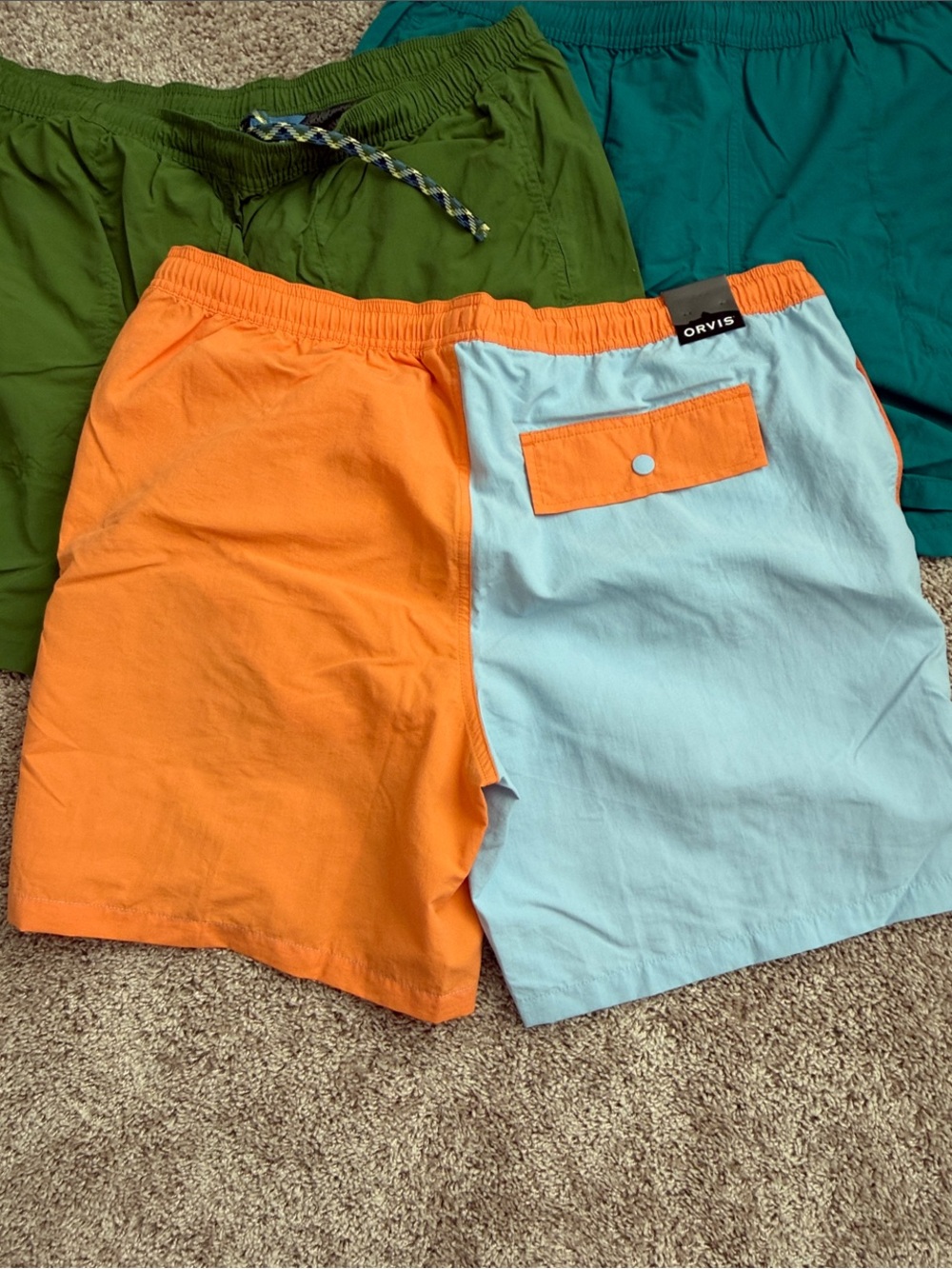 Colorblock Orange & Light Blue Swim Shorts + Green & Teal - Picture 3 of 9